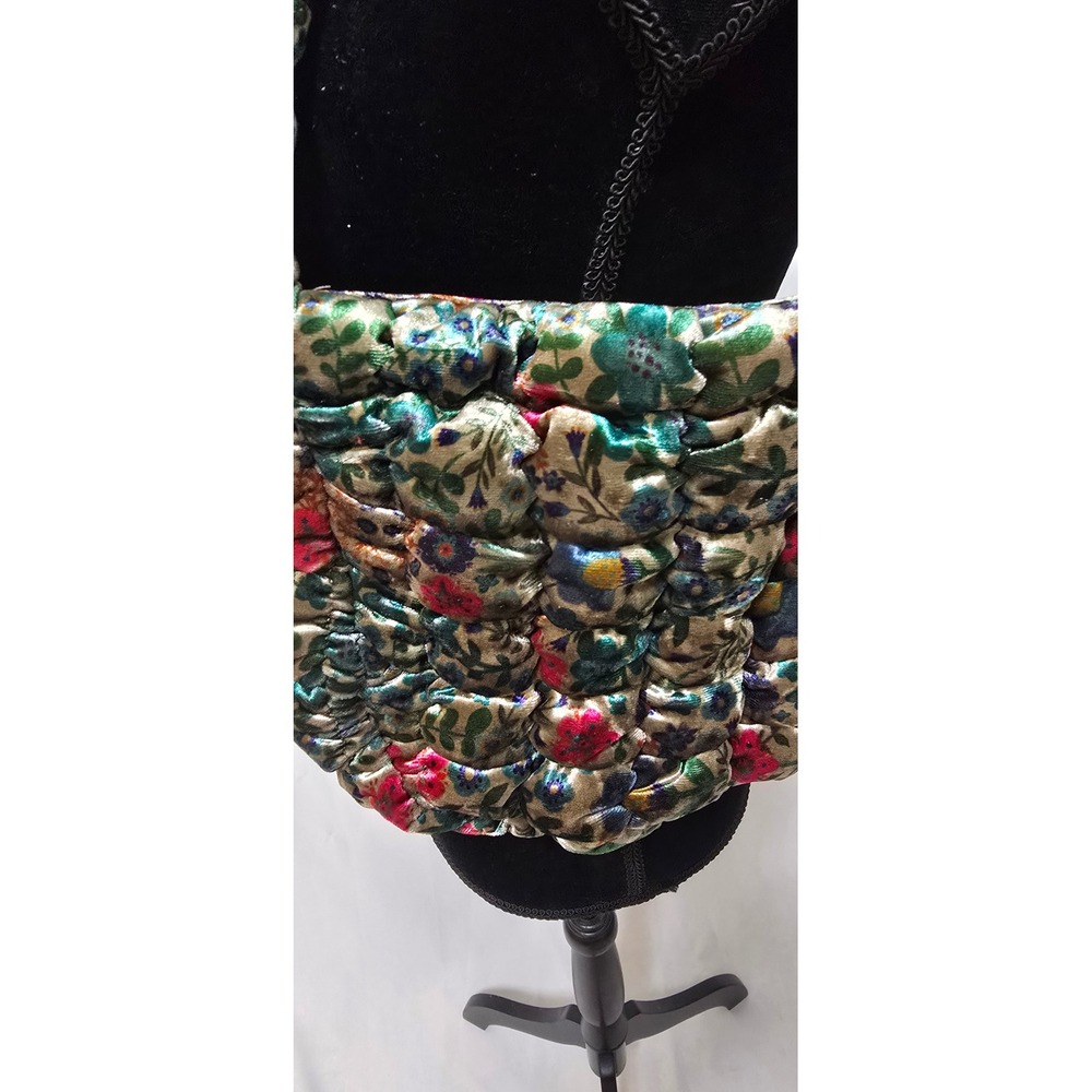 Natural Life Puffy Velvet Fit-It-All Bag Small Teal Flower Floral Shoulder Bag - Picture 5 of 6